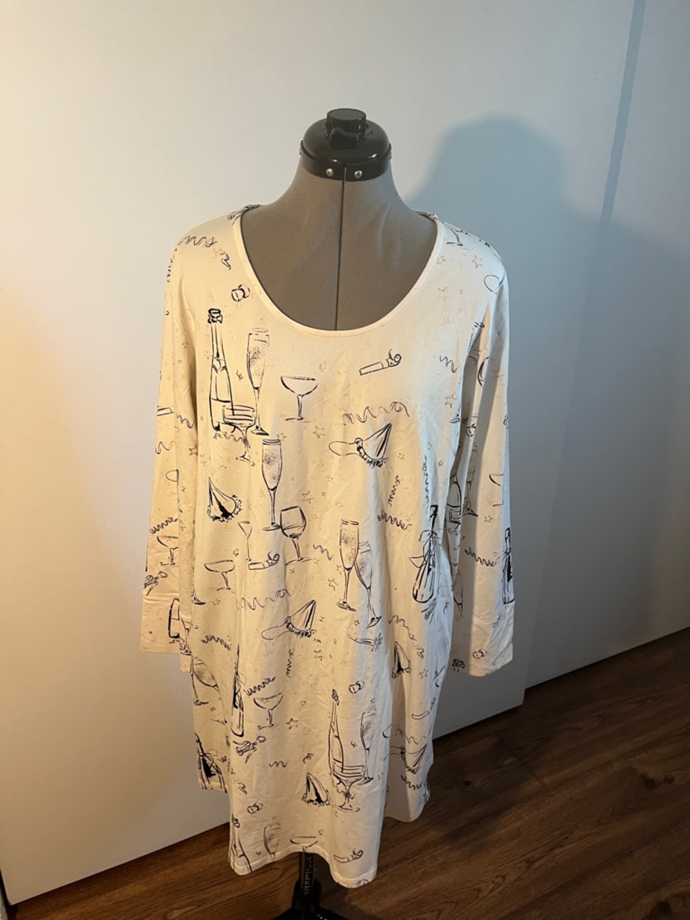 Soma Cream Lounge Dress with Black Print